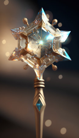3d illustration of a crystal star on a blue background with bokehの素材