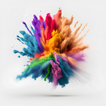 Explosion of colored powder isolated on white background. 3d renderingの素材