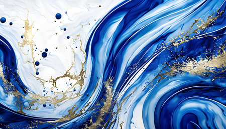 Blue and gold liquid texture. Fluid art. Abstract background.の素材