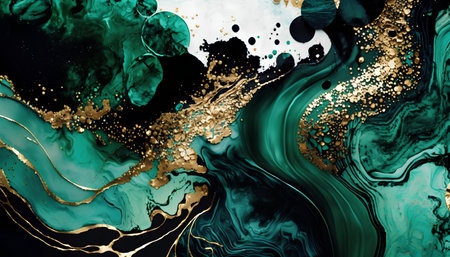 Marble abstract acrylic background. Marbling artwork texture. Agate ripple pattern. Gold powder.の素材