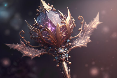 3d illustration of fantasy flower with precious stone and crown on black backgroundの素材