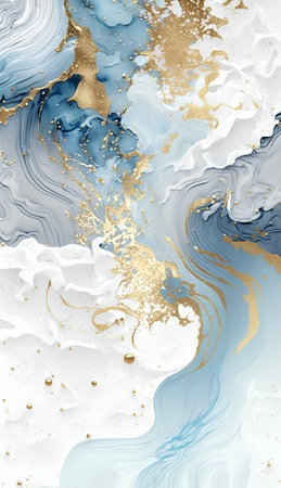 Marble abstract background with gold and blue paint. Liquid marble pattern.の素材