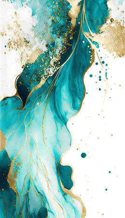 Blue and gold marble texture. Fluid art background. Vector illustrationの素材