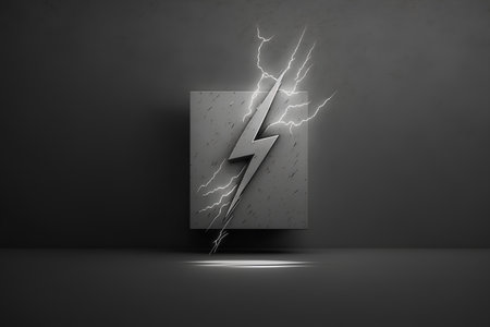 Lightning bolt in dark room, 3d rendering. Computer digital drawing.の素材