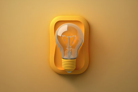 Light bulb on yellow background, 3d rendering. Computer digital drawing.の素材
