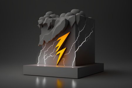 Highly rendering of lightning bolt on pedestal. 3d illustrationの素材