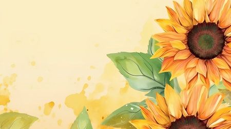 Autumn background with sunflowers and leaves. Vector illustration.の素材