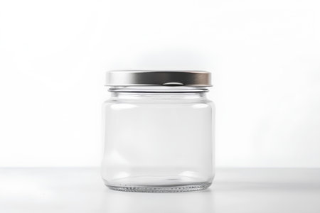 Empty glass jar isolated on white background. Clipping path included.の素材