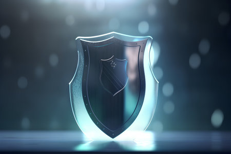shield with blue light on bokeh background, cyber security conceptの素材