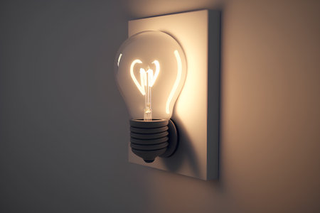 Light bulb on the wall, 3d rendering. Computer digital drawing.の素材