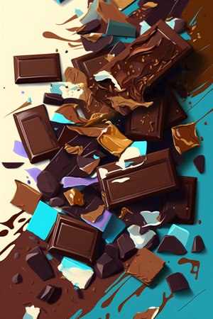 Pieces of chocolate in a chaotic manner. Vector realistic illustration.の素材