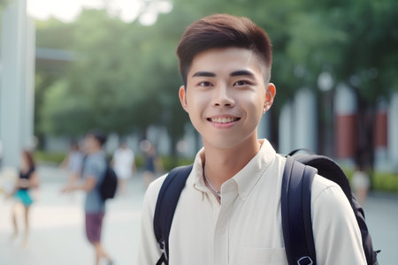 Portrait of a happy young man at campus. Asian people.の素材
