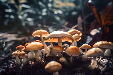Mushrooms growing in the forest in autumn. Selective focus.の素材