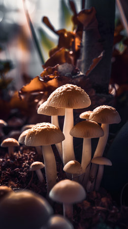 group of mushrooms in the botanical garden. Selective focus.の素材