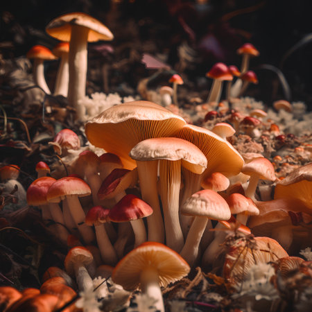 Autumn mushrooms in the forest. Shallow depth of field.の素材