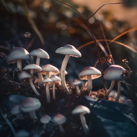 Mushrooms in the autumn forest. Shallow depth of fieldの素材