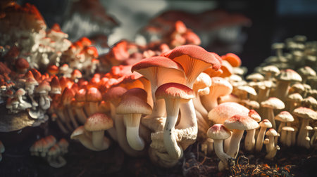 Mushrooms on the forest floor in autumn. Close up.の素材