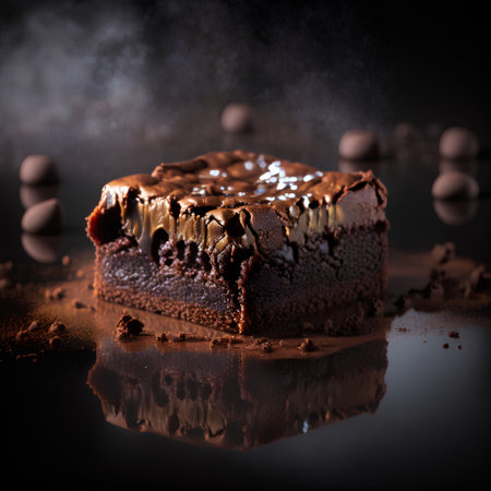 Chocolate cake with chocolate glaze on a black background. Selective focus.の素材