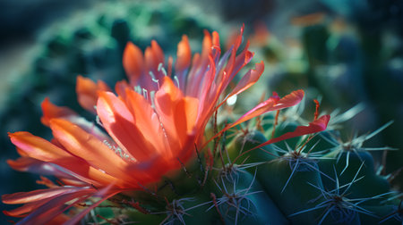 Beautiful blooming cactus flower in the desert. Selective focus.の素材