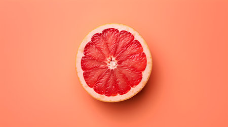 Grapefruit on orange background. Flat lay, top view.の素材