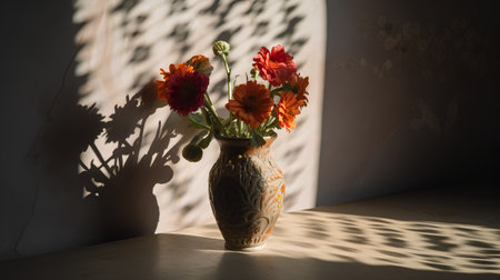 Bouquet of gerbera flowers in vase on the tableの素材