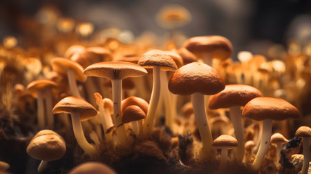 mushrooms growing in the forest, shallow depth of field.の素材