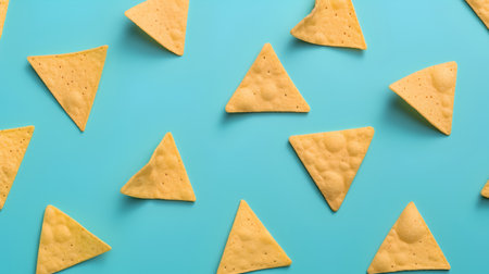 Nachos pattern on blue background. Minimal food concept.の素材