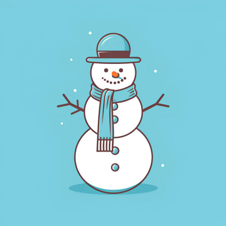 Snowman with scarf and hat. Vector illustration. Flat design.の素材