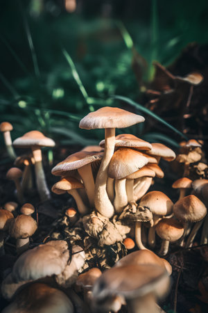 Mushrooms growing in the forest. Autumn season. Selective focus.の素材