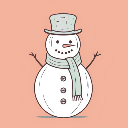 Snowman with hat and scarf. Vector illustration in cartoon style.の素材