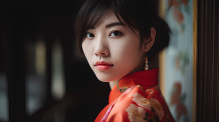 Portrait of a beautiful asian woman in traditional cheongsamの素材