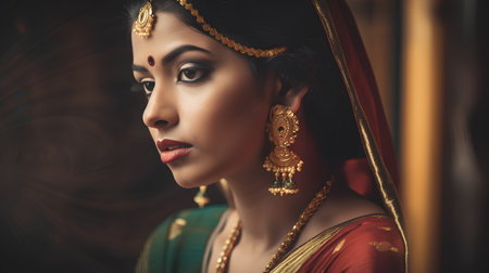 Portrait of beautiful indian woman with oriental makeup and jewelryの素材