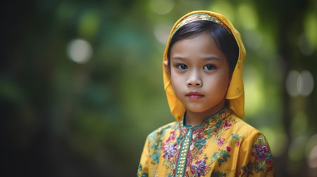 Portrait of little asian girl in traditional clothes, Thailand.の素材