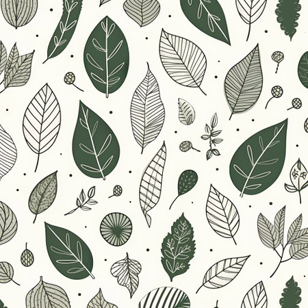 Seamless pattern with hand drawn leafs. Vector illustration.の素材
