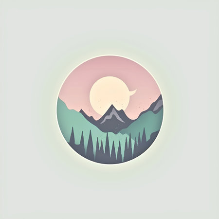 Retro Mountain Landscape. Paper art style. Vector illustration.の素材