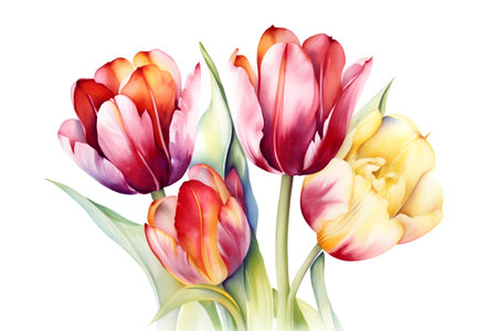 Tulips. Hand drawn watercolor illustration isolated on white backgroundの素材