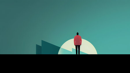 Silhouette of a man standing in front of a cityscape. Business concept.の素材
