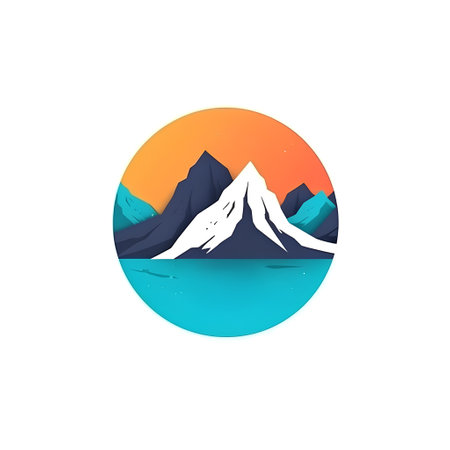 Mountains and sea logo. Vector illustration of a mountain silhouette.の素材
