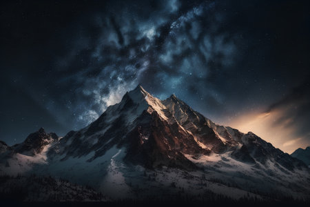 Mountains at night with stars and milky way in the skyの素材
