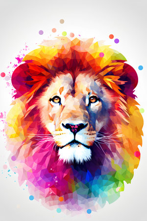 Colorful vector portrait of a lion. Polygonal background.の素材