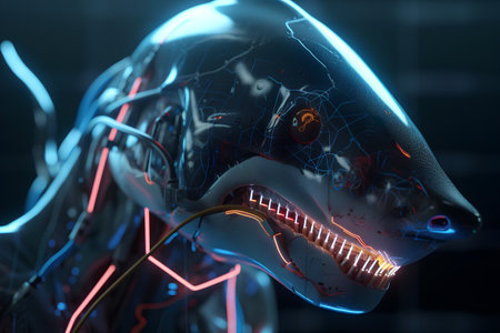 3d illustration of human skeleton with electrostimulation. Medical conceptの素材