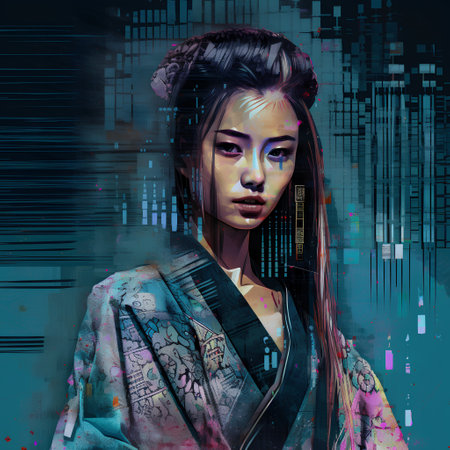 Beautiful asian woman in kimono. 3D renderingの素材
