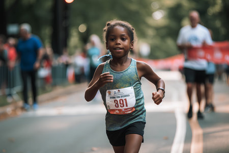 September 15, 2018 Minsk Belarus Half Marathon Minsk 2019 A little girl is running in the cityの素材