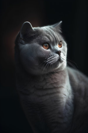 Portrait of a beautiful british shorthair cat on black backgroundの素材