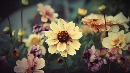 Dahlia flower in the garden with filter effect retro vintage styleの素材