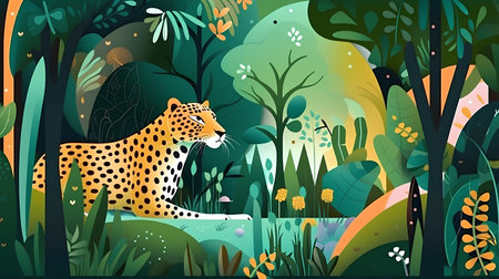 Leopard in the jungle. Vector illustration of a cartoon animal.の素材