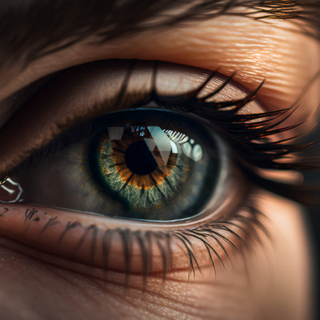 A close-up shot of an eye with a beautiful reflection.の素材
