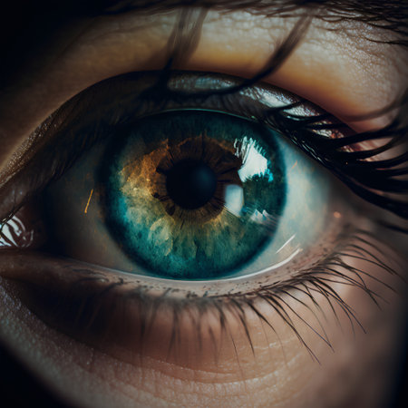 Close-up of human eye with blue iris. Macro shotの素材