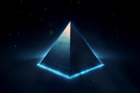 Pyramid in space. 3D rendering. Abstract background. Illustration.の素材