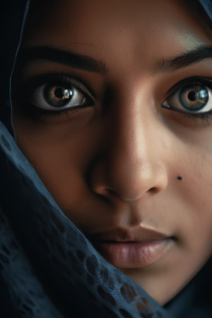 Portrait of a beautiful young african american woman with blue eyesの素材